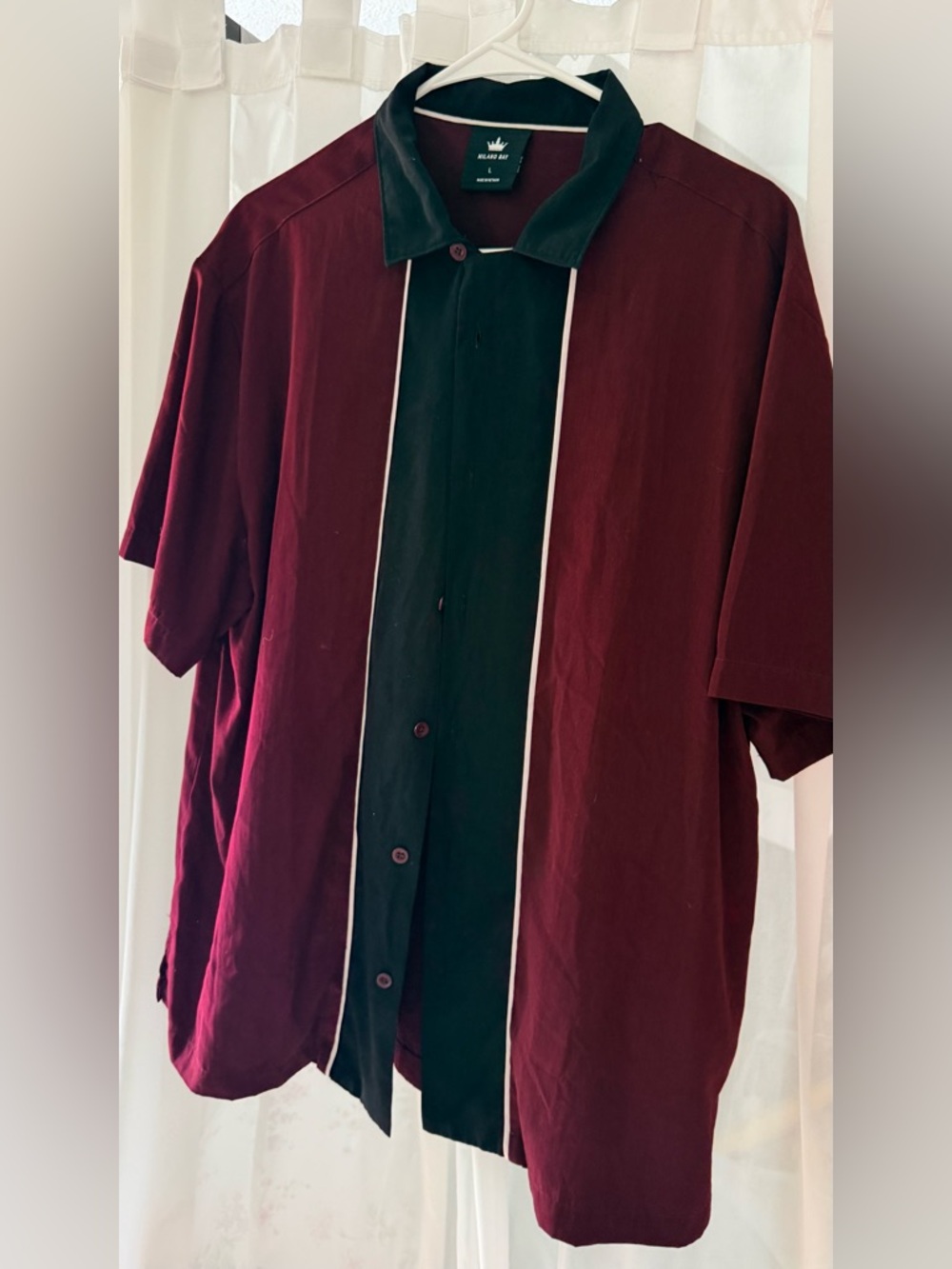Milano Burgundy Short-Sleeve Button-Down Bowling Shirt with Black Center Panel